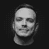 Jaakko Santaniemi profile picture, dithered PNG black and white.